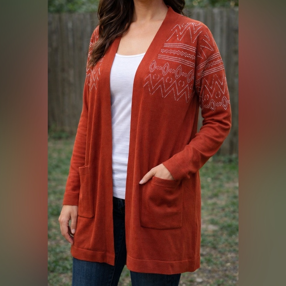 Seven Manor Burnt Orange Studded Open Cardigan – Size Small – NWT
